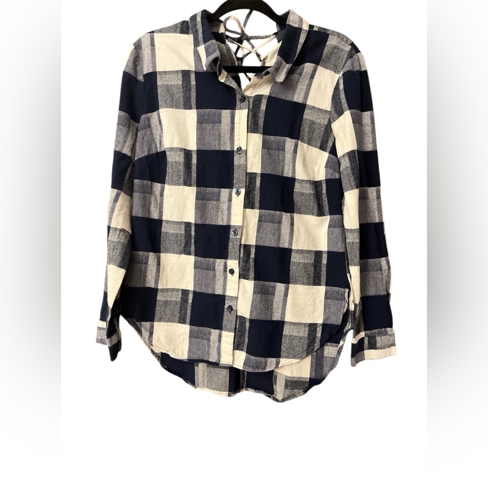 BCBGeneration blue and white lace up back flannel